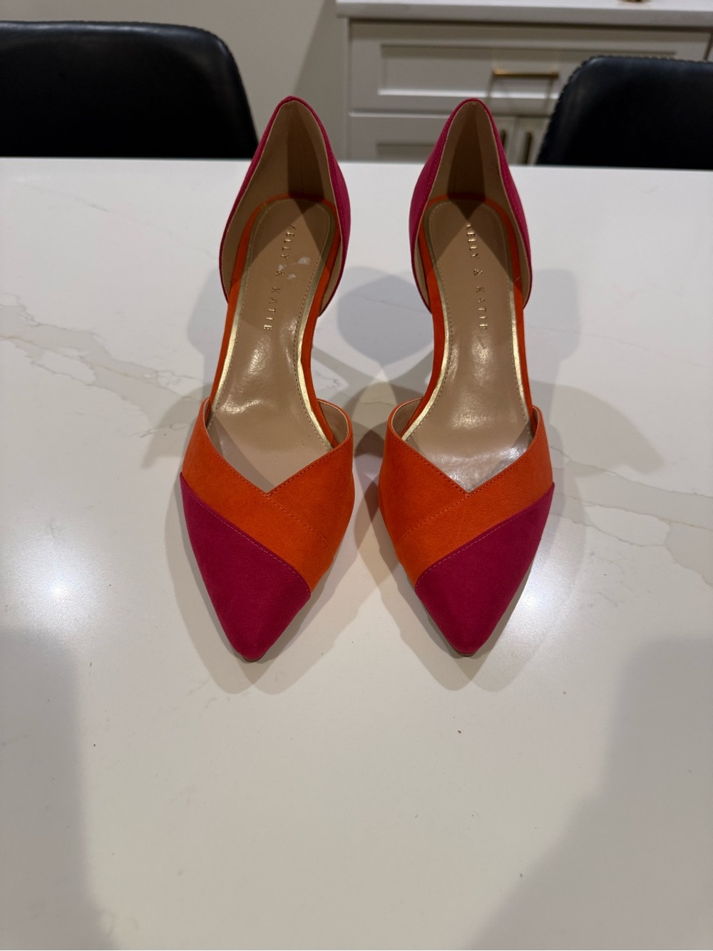 Kelly & Katie Two-Tone Pointed D'Orsay Pumps in Fuchsia and Orange size 9.5